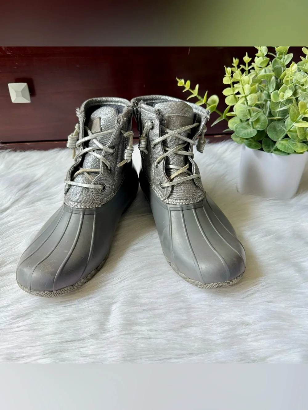 Preppy Fall Sperry Saltwater Waterproof Duck Boots‎ Gray 7.5